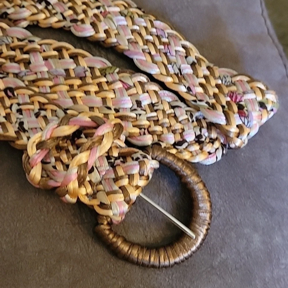 VTG Pastel Leopard Print Braided Woven Festival Belt